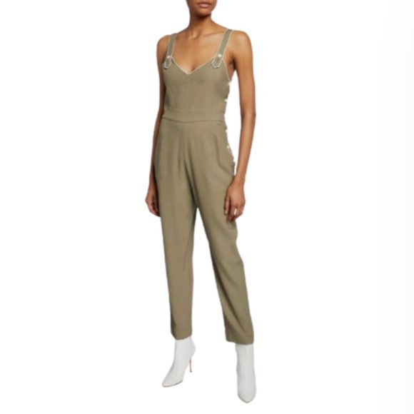 Rag & Bone Tia Overalls Jumpsuit Womens 6 Medium Olive Green Twill Jacquard Bib - Picture 1 of 13